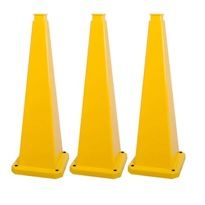 36" 3-Pack Blank Safety Cones - Heavy Base for DIY Signage - color: Blank/Yellow, size: 36inch