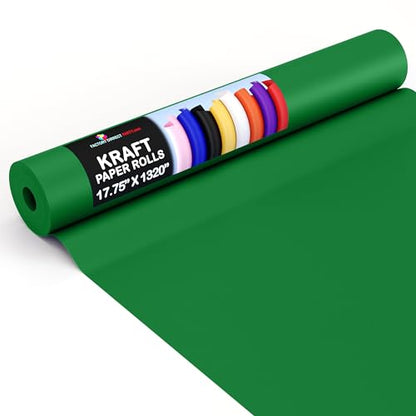 Crown Display Emerald Green Kraft Paper Roll - 17.75" X 1320" (110' Ft) - Perfect for Shipping & Packing - Craft Supplies - color: Emerald Green, size: 17.75" x 1320"