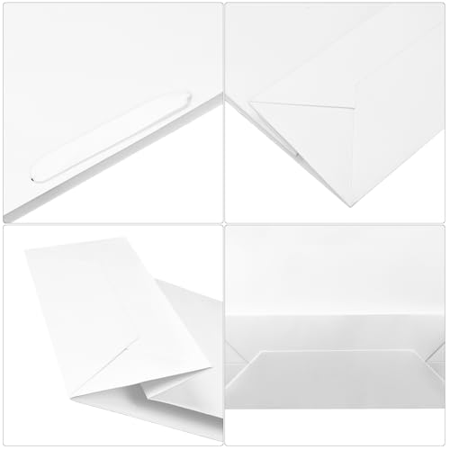Extra Large Kraft Paper Gift Bags - 12 pcs, White, 16x6x12 Inches, Ribbon Handles, Party, Wedding and Shopping Bags - color: White-12-H-XL