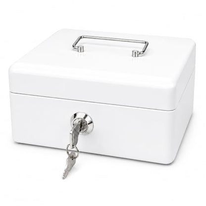 Steel Cash Box with Key Lock, Metal Small Money Organizer with Money Tray,Cash Storage Box with Lockable Cover (White - 5.9" x 3.1" x 4.7") - color: White - 5.9" x 3.1" x 4.7"