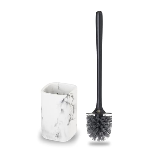 Vigar Zense Toilet Brush and Holder Set, Polyresin Stone, White Marble - color: White Marble