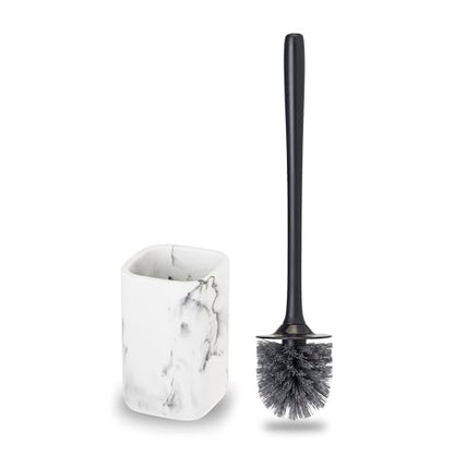 Vigar Zense Toilet Brush and Holder Set, Polyresin Stone, White Marble - color: White Marble