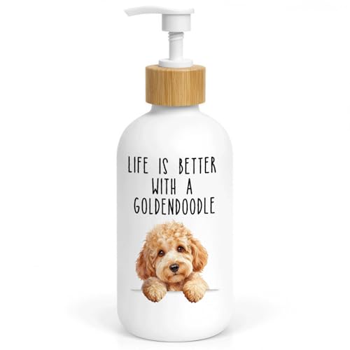 Goldendoodle Dog Glass Soap Dispenser with Pump - color: Goldendoodle