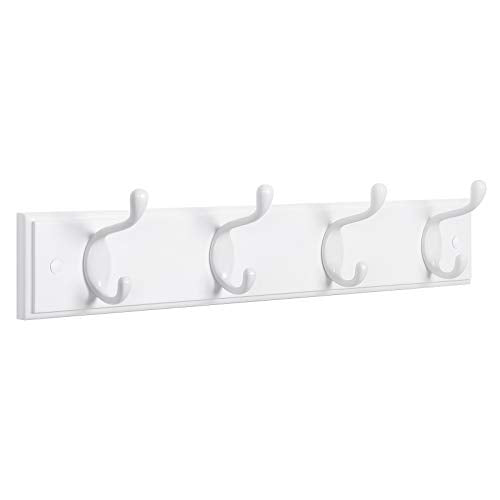SONGMICS Wall-Mounted Coat Rack, 4 Dual Metal Hooks - color: White, size: 1 Pack-4 Hooks, style: Without Shelf