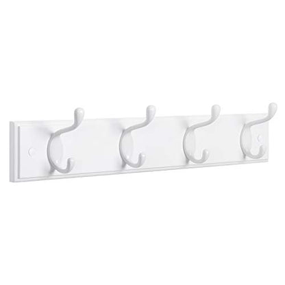 SONGMICS Wall-Mounted Coat Rack, 4 Dual Metal Hooks - color: White, size: 1 Pack-4 Hooks, style: Without Shelf