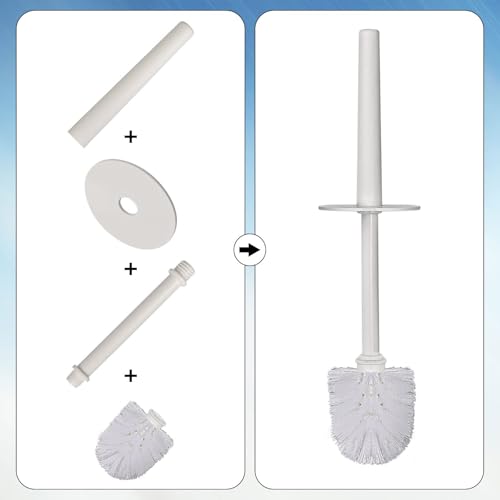 Topsky Toilet Brush,1 Pack Compact Toilet Brush & Holder Set,Plastic Round Barrel Loo Brush with 1 Replacement Toilet Brush Head,Durable for Bathroom Toilet,White