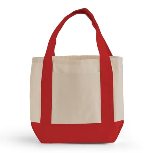 TBF 12 Pack Mini Iconic Canvas Shopping Bags with Gusset – Reusable Eco-Friendly Tote Bags with Handles - color: Red