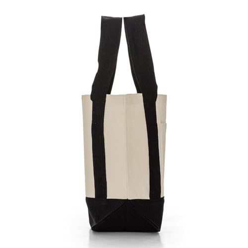 TBF 12 Pack Mini Iconic Canvas Shopping Bags with Gusset – Reusable Eco-Friendly Tote Bags with Handles - color: Black