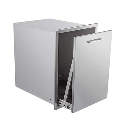 Pull-Out Trash Drawer Stainless Steel Outdoor Kitchen Trash Drawer Storage for Two 10 Gallon Commercial Wastebaskets (W/handle-20x27x24) - size: With handle-20x27x24