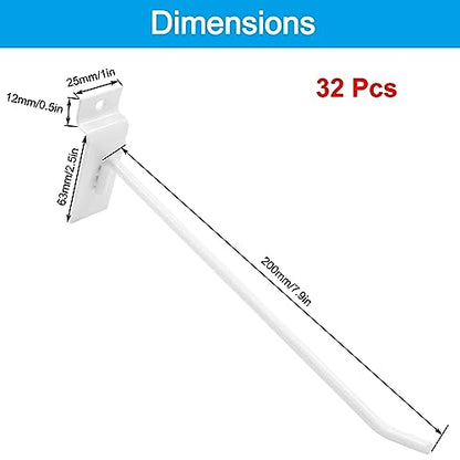 Waziaqoc Slatwall Hooks, White, 8 Inch, 32PCS - size: 8 Inch