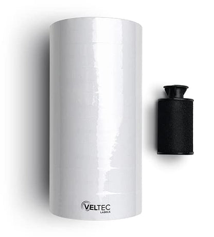 Veltec Pricing Labels for Monarch 1136 Labeler, 8 Rolls, 14,000 Two Line Labels, Ink Roller Included (White) - color: White