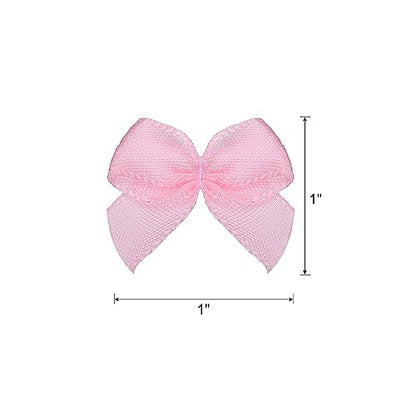 MECCANIXITY Mini Ribbon Bow 1" Mini Fabric Flower Bows Pink 150Pcs - color: Pink