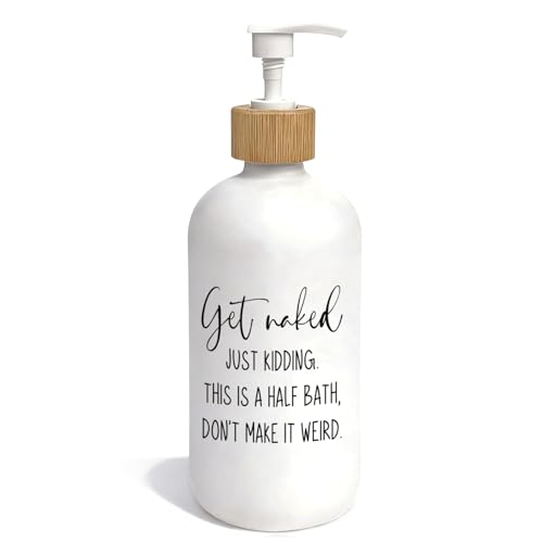Get Naked Bathroom Decor Glass Soap Dispenser, Funny Hand Soap Dispenser for Bathroom, Sarcastic Humor Refillable Handsoap Pump Bottle for Washroom Restroom Countertop