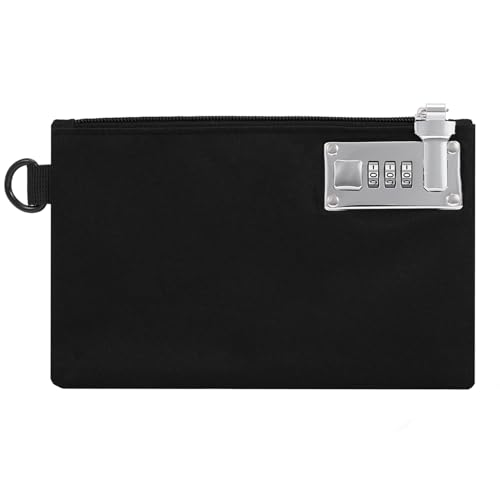 Lockable Money Bag, 5.3 x 8.3 Inches Nylon Locking Coin Purse Bank Pouch, Cash Bag with Lock, Portable Travel Money Pouch, Jewelry, Passports, Medicine, Credit Cards - 1Pcs (Black) - color: Black