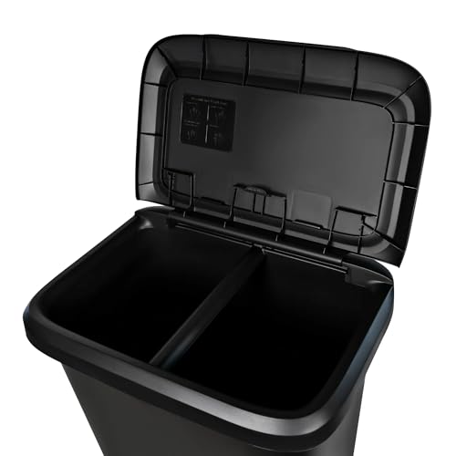 Kitchen Trash Can 20.4 Gallon, Dual Compartment Garbage & Recycling Bin with Lift Top Lid, Plastic Wastebasket for Kitchen, Office, Home - Black