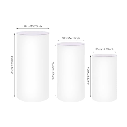 Cylinder Pedestal Stands for Party, 3Pcs White Cylinder Stands 24"-35" Tall, Cake Stand for Wedding Birthday Party Display, Heavy Duty PVC Acrylic Pillars 13"-15.8" Diameter