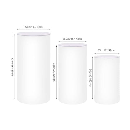 Cylinder Pedestal Stands for Party, 3Pcs White Cylinder Stands 24"-35" Tall, Cake Stand for Wedding Birthday Party Display, Heavy Duty PVC Acrylic Pillars 13"-15.8" Diameter