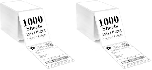 LotFancy 4x6 Direct Thermal Shipping Labels, 1000 Thermal Labels Fanfold with Perforated and Strong Adhesive, White Mailing Label Compatible with Zebra, Rollo Printer (Pack of 2) - size: Fanfold 1 Stack 1000 Labels (Pack of 2)