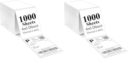 LotFancy 4x6 Direct Thermal Shipping Labels, 1000 Thermal Labels Fanfold with Perforated and Strong Adhesive, White Mailing Label Compatible with Zebra, Rollo Printer (Pack of 2) - size: Fanfold 1 Stack 1000 Labels (Pack of 2)