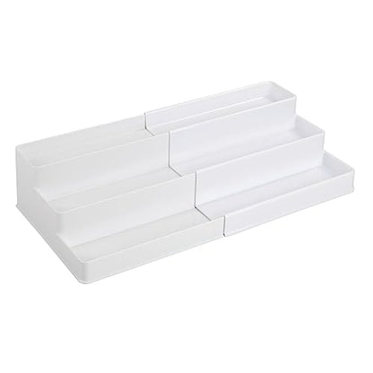 mDesign Plastic Expandable 3-Tier Shelf Rack Organizer - Storage for Bathroom Vanity, Cabinet, Cupboard, Drawer - Holds Medicine, Vitamins, Supplements, Cosmetics - Ligne Collection - White - color: White