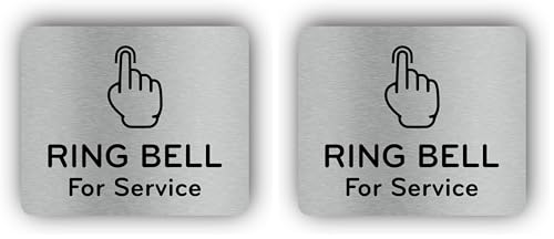 Ring Bell For Service Sign Adhesive Waterproof Sticker or Door Notice, SILVER/GOLD/BLACK engraved with Universal Icon Symbol and Text (Small Size 4.7" x 3.9") (Silver) (Pack of 2) - size: 5 inches by 4 inches (Pack of 2)