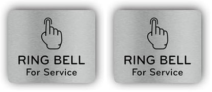 Ring Bell For Service Sign Adhesive Waterproof Sticker or Door Notice, SILVER/GOLD/BLACK engraved with Universal Icon Symbol and Text (Small Size 4.7" x 3.9") (Silver) (Pack of 2) - size: 5 inches by 4 inches (Pack of 2)