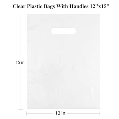 HOIIOH 100 Pack 12x15 Inch Clear Plastic Bags with Handles - color: 100 Pack 12"x15" Clear Plastic Bags
