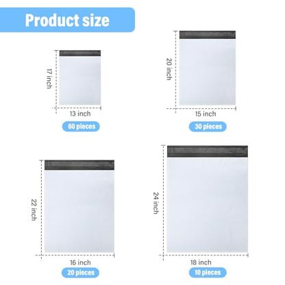 Outus 120 Pcs Poly Mailer Envelope 4 Sizes Shipping Bags,White - color: White, size: 13 x 17 In, 15 x 20 In, 16 x 22 In, 18 x 24 In