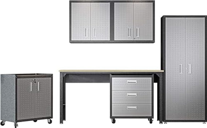 Manhattan Comfort Fortress Collection Convenient Durable Mobile Garage 6 Piece Tool Set, Great for a Variety of Tools and Supplies, 6 Piece, Dark Charcoal Gray/Silver - color: Black/Grey, style: 6-Piece Set