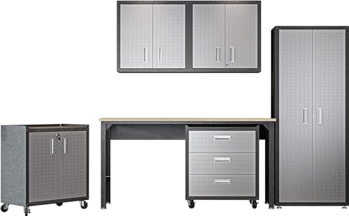 Manhattan Comfort Fortress Collection Convenient Durable Mobile Garage 6 Piece Tool Set, Great for a Variety of Tools and Supplies, 6 Piece, Dark Charcoal Gray/Silver - color: Black/Grey, style: 6-Piece Set