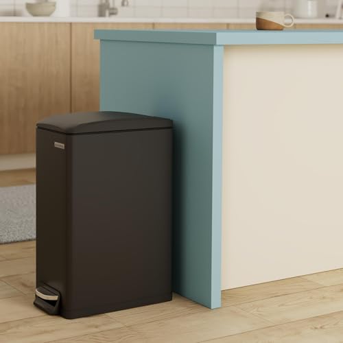 SONGMICS Kitchen Trash Can with Lid, 13-Gallon (50 L) Slim, Stainless Steel - color: Black, style: 13 Gal.