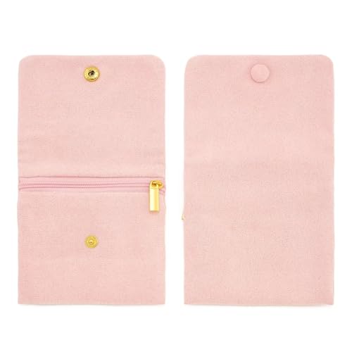 2pcs Zipper Small Velvet Jewelry Pouches,4"x4",Pink - color: Pink+Grey