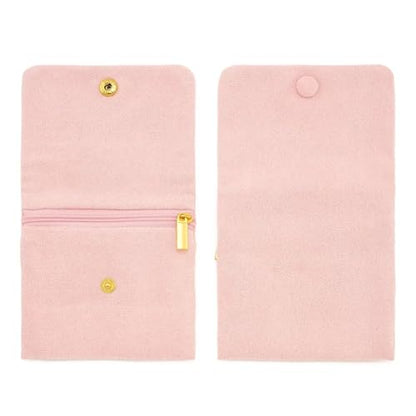 2pcs Zipper Small Velvet Jewelry Pouches,4"x4",Pink - color: Pink+Grey
