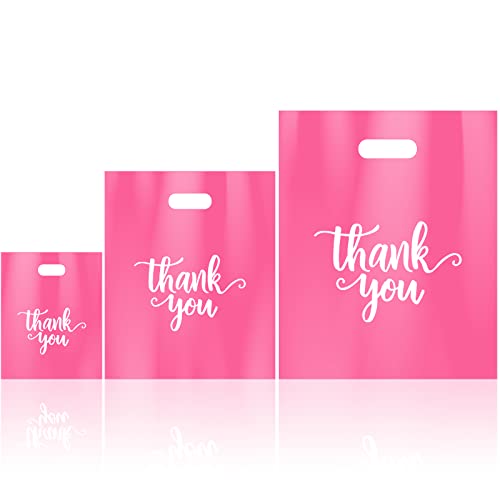 Eersida 200 Pcs Thank You Bags Plastic Bags with Handles Shopping Bag Pack - color: Pink