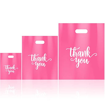 Eersida 200 Pcs Thank You Bags Plastic Bags with Handles Shopping Bag Pack - color: Pink