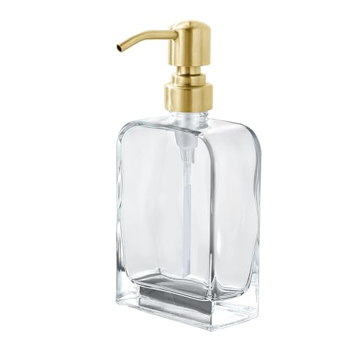 Clear Glass Soap Dispenser with Gold Rust Proof Stainless Steel Pump, 12 Oz Refillable Lotion Bathroom Soap Dispenser, Kitchen Hand and Dish Soap Dispensers - color: Gold, size: 12 oz