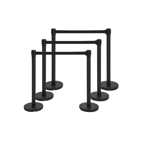 6 Pack Crowd Control Stanchions with 6.6 Ft Retractable Belts, Easy Assembly, Heavy Duty Carbon Steel Crowd Control Barriers, Non Slip Safety Barriers Line Dividers for Events Hotel Bank