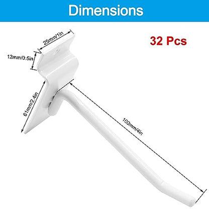Waziaqoc 32PCS 4Inch White Slatwall Hooks - size: 4 Inch