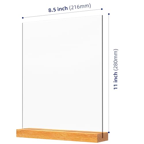 Acrylic Sign Holder with Wood Base 8.5x11 Inch Vertical and Slant Displays (2 Pack 8.5*11") - size: 2 Pack 8.5*11"