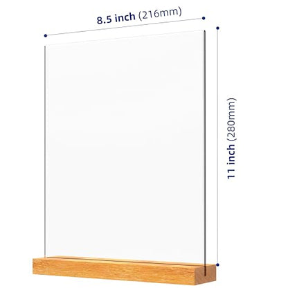 Acrylic Sign Holder with Wood Base 8.5x11 Inch Vertical and Slant Displays (2 Pack 8.5*11") - size: 2 Pack 8.5*11"