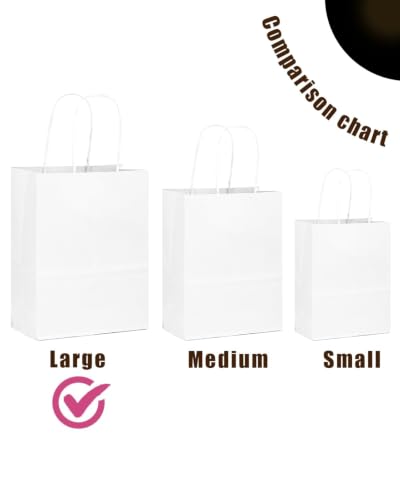 qiqee 30-Packs White Gift Bags with Handles Bulk 13''x5 x10 Large Size Paper Bags Multiple Uses (Large Size) - size: Large - 30 Pieces