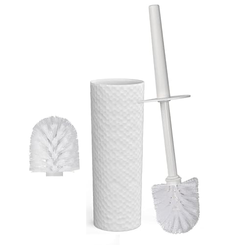 Topsky Toilet Brush,1 Pack Compact Toilet Brush & Holder Set,Plastic Round Barrel Loo Brush with 1 Replacement Toilet Brush Head,Durable for Bathroom Toilet,White