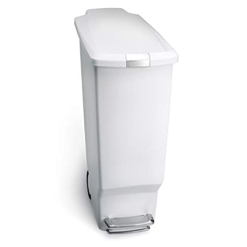 simplehuman 40 Liter / 10.6 Gallon Slim Kitchen Step Trash Can With Secure Slide Lock, White Plastic - color: White