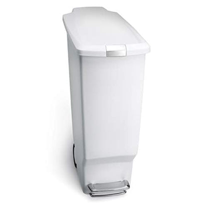 simplehuman 40 Liter / 10.6 Gallon Slim Kitchen Step Trash Can With Secure Slide Lock, White Plastic - color: White
