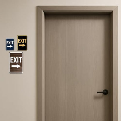 Signs ByLITA Portrait Round Exit Right Arrow Sign with Adhesive Tape, Mounts On Flat Surface (Black/Silver) - Small - color: Black / Silver, size: 4 x 6" - Small (1 Pack)