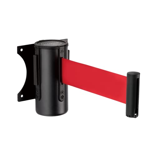 DuraSteel Wall Mount Retractable Belt Barrier - 9.2 Ft Red Safety Belt in Sturdy Black Casing - Guardian 1.0 Indoor & Outdoor Do Not Cross Caution Tape for Crowd Control Queue Barrier, Line Divider - color: Red Belt, size: Black Body