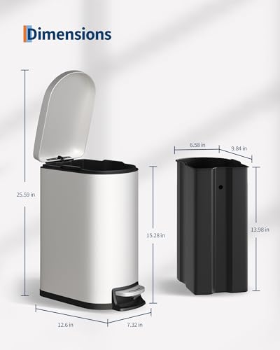 Garvee 13 gal (50 L) and 2.6 gal (10 L) Metal Trash Can Combo Set, Rustproof Garbage Can with Lid, Step-on Trash Bin with Inner Bucket, Rear Handle, White - color: White, size: 13.2 + 2.6 gal Combo Set