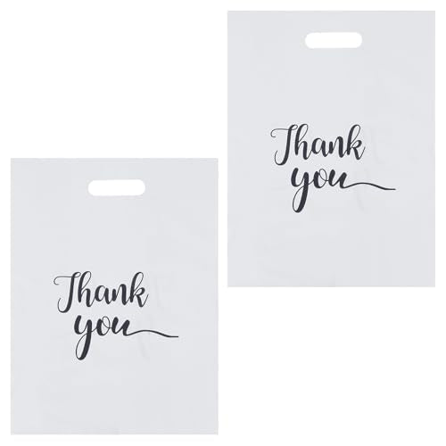 200 Pcs Thank You Gift Bags, Plastic Merchandise Bags with Die Cut Handles, Clear Shopping Bag Bulk Packaging for Small Business Retail Boutique Stores Gifts (10 x 13.6 Inch)