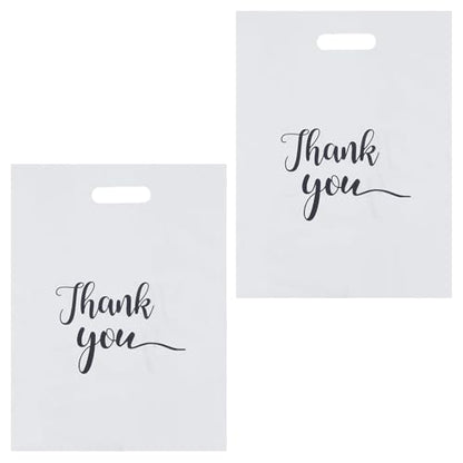 200 Pcs Thank You Gift Bags, Plastic Merchandise Bags with Die Cut Handles, Clear Shopping Bag Bulk Packaging for Small Business Retail Boutique Stores Gifts (10 x 13.6 Inch)