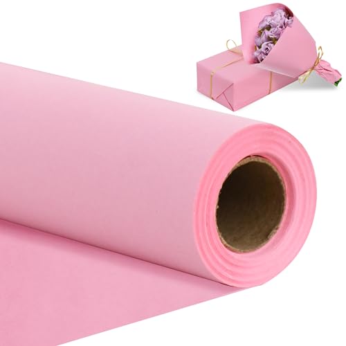 BEISHIDA Dark Pink Gift Wrapping Paper Roll, 15in X 32ft Kraft Bulletin Board Paper Gift Wrap for Christmas Mother's Day Valentine's Day Graduation, Flower Wrap - color: pink